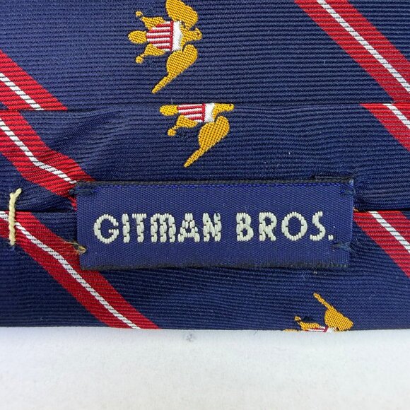 Gitman Bros.Navy Silk Patterned Tie With Eagle & Stripe Design - Picture 2 of 8